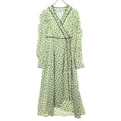 美品 Lily Brown リリーブラウン 総柄 花柄 長袖 Vネック ロングワンピース 0 アイボリー レディース 古着