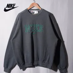 90s USA製 銀タグ ナイキ NIKE スウェット XL グレー グリーン ロゴ刺繍 ヴィンテージ Vintage ストリート オーバーサイズ ビッグシルエット スポーツミックス 裏起毛 古着 E420