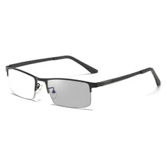 【新品】 [FEISEDY] ブルーライトカットメガネ おしゃれ メンズ 調光レンズ 変色 伊達めがね パソコン用 調光サングラス メタル スクエア 軽量 UV400 紫外線カット 度なし 男女兼用 ブラック B1639 1