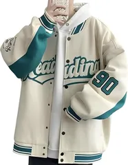 aspersio アスペルシオ オシャレ スタジャン スタイリッシュ 長袖 ブルゾン フードなし ウスデ アウター メンズ アメリカン スカジャン ジャンバー オーバーサイズ 軽量 原宿風 アウトドア 紳士 (ペールクリーム,  XL)