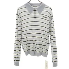 未使用 Lily Brown リリーブラウン ボーダー柄 長袖 セミシアー ニット ポロシャツ F ブルー系 レディース 古着