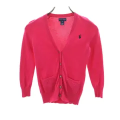 RALPH LAUREN ラルフローレン 長袖 Vネック ニットカーディガン S ショッキングピンク キッズ 古着