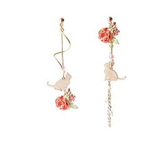 【数量限定】ピアス 花 和風 チェーンピアス 非対称 レーディス 人気 14ｋメッキ 金属アレルギー対応 パール 琺瑯 非対称 立体 大人可愛い ロングピアス 花 ぴあす プレゼント 彼女 アクセサリー 耳飾り