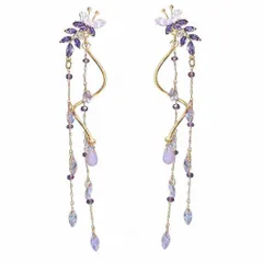 【在庫セール】人気 和風ピアスレディース 可愛い 可愛い 紫ジルコニア 14kピアス 蝶 花 金属アレルギーアクセサリー女性 ピアス揺れる