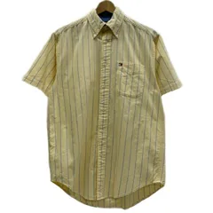 【中古】　TOMMY HILFIGER　ストライプシャツ　半袖　トップス　ボタンダウン　胸ポケット　ワンポイント　ブランドロゴ　刺しゅう　古着　/1123