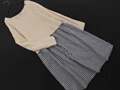 SM2 サマンサモスモス リネン混 ストライプ ドッキング ワンピース sizeM/ベージュｘ紺 ■◇ レディース