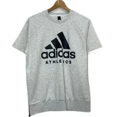 【中古】　adidas　スウェット　半袖　トレーナー　トップス　クルーネック　裏毛　ブランドロゴ　スリーストライプ　プリント　レイヤード　サイドジップ　スリット　スポーツ　古着　/0120
