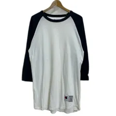 【中古】　Champion　ラグランTシャツ　七部袖　カットソー　トップス　クルーネック　バイカラー　無地　ワンポイント　ブランドロゴ　刺しゅう　アメカジ　古着　/1213のサムネイル