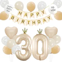 【新品】 30歳 誕生日 バルーン 風船 飾り付け セット くすみ カラー 40インチ 大きい 王冠 数字 ナンバー 付き HAPPY BIRTHDAYガーランド 男の子 女の子 ハッピーバースデー 飾り