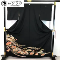 黒留袖 扇子に鶴 花菱模様 松竹梅 金彩 K-5333