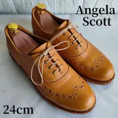 【ちょっと訳あり】アンジェラスコット　レースアップシューズ　オックスフォード　スタッズ　カジュアル　ベージュ色/24cm