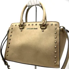 マイケルコース MICHAEL KORS 2WAY ハンドバッグ ショルダーバッグ スタッズ ゴールド レザー MK ロゴ レディース 斜め掛け可 人気モデル トートバッグ 肩掛け 手提げ カジュアル 上品 高級感 普段使い お出かけ
