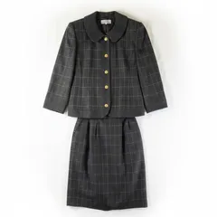 ミラショーン mila schon セットアップ スカートスーツ チェック ゴールドボタン 肩パッド グレー系 42サイズ 998857