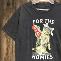 アニマル Tシャツ ネコ　猫　キャット　動物　ネタ　ミルク　ラップ 黒   L相当サイズ  古着 ビンテージ used vintage  p10