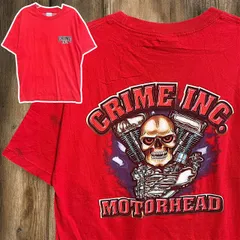 スカル Tシャツ エンジン　ドクロ　Motorhead ブランド 赤    Lサイズ バックプリント 古着 ビンテージ used vintage  p20/