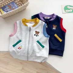 キッズ くまさん刺繍 ジャージベスト 子供服 男の子 90-130cm カジュアル 通園 アウトドア 小学生 日常着 通学 通園 保育園 幼稚園 小学生