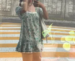 ライトグリーン 森ガール 花柄 ONE PIECE