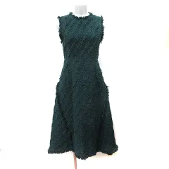 フレイアイディー FRAY I.D ワンピース ロング ノースリーブ ツイード フリンジ 総柄 0 XS 緑 グリーン /YI