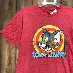 キャラ Tシャツ トムとジェリー　TOM and JERRY コメディ　アニメ 赤   Mサイズ  古着 ビンテージ used vintage  p20/