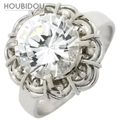 リング 指輪 色石 ソリティア プラチナシルバー Pt900 プラチナ 花 フラワーモチーフ 菊爪 エントラージュ  11.5号【中古】