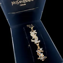 希少 YVES SAINT LAURENT イヴサンローラン YSLロゴ ラインストーン ブレスレット ヴィンテージ ジュエリー 箱付き