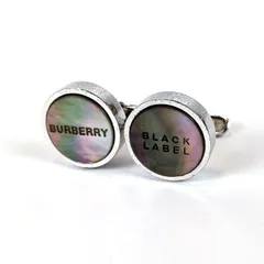 レア BURBERRY BLACK LABEL  バーバリーブラックレーベル カフリンクス カフスボタン 黒蝶貝 純銀 シルバー×シェル メンズ アクセサリー silver999.9 刻印あり 丸型 希少