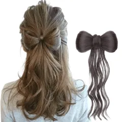 Luce brillare 髪飾り リボン ポニーテール クリップ ヘアクリップ 三つ編み 巻き髪 シニヨン つけ毛 部分ウィッグ ポイントウィッグ 簡単装着 ウィッグ 人工毛 七五三 浴衣 着物 和装 入園 卒園 発表会 [ナチュラルブラウン] [ゆるふわ]