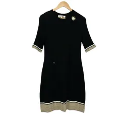 SUPERBEAUTY(スーパービューティー) ワンピース サイズ42 L レディース 黒×ベージュ×白 ビーズ/ハート/リボン/一部ボーダー/ひざ丈/半袖