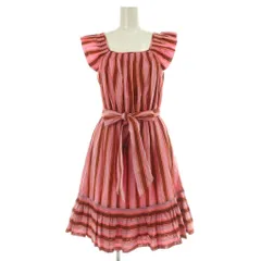 ケイトスペード KATE SPADE ストライプ ノースリーブ ワンピース ロング フリル XS ピンク /MY ■OS