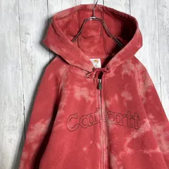 【入手困難/海外モデル】00s Carhartt Vintage  古着 タイダイ ブリーチ レッド ユニセックス フルジップスウェット パーカー #2605のサムネイル