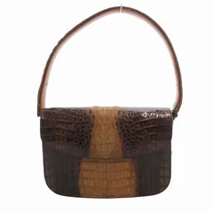 ノーブランド ハンドバッグ 手提げ クロコダイル レザー センター取り 茶 ブラウン /HO