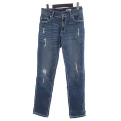 ダブルスタンダードクロージング ダブスタ DOUBLE STANDARD CLOTHING デニム パンツ ジーンズ テーパード ダメージ加工 ステッチ ロゴ刺繍 36 青 ブルー