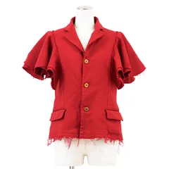 【極美品】COMME des GARCONS コムデギャルソン ジャケット サイズ S レディース レイヤードスリーブ ダメージ加工 フリンジ テーラードカラー ショート丈 半袖 アウター レッド 赤 日本製のサムネイル