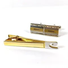 美品 pierre cardin ピエールカルダン ネクタイピン カフスボタン セット ゴールド系×シルバー系 ロゴ メンズ 紳士 アクセサリー ビジネス カフリンクス タイクリップ ブランド 中古 上品