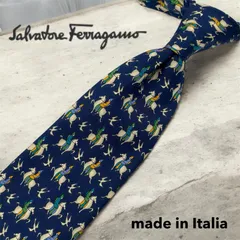 サルヴァトーレ・フェラガモ シルク100% ネクタイ 馬柄 紺 イタリア製