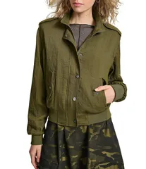 ダナキャラン レディース アウター コート ジャケット DKNY by Donna Karan Heavy Twill Long Sleeve Bomber Jacket Dark Olive オリーのサムネイル