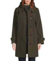ロンドンフォグ レディース アウター ジャケット・ブルゾン コート London Fog Hooded Neck Long Sleeve Button Front Wateresistant Rainのサムネイル