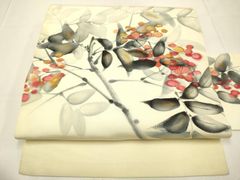 名古屋帯 木瓜の花 ボケ 塩瀬 しおぜ 塩瀬織り 正絹 シルク きぬ 