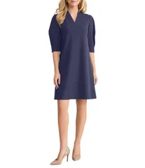 ミンウォン レディース トップス ワンピース Vネックレープ Ming Wang Stretch Deco Crepe VNeck Elbow Sleeve Dress Indigo インディゴ