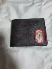 COACH コーチ シグネチャー ブラウン 二つ折り財布 レッド ロゴ