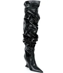 シュッツ レディース シューズ サンダル ブーツ レザー Schutz Siena Leather Over The Knee Slouch Wedge Boots Black ブラック