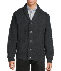 ラウンドトゥリーアンドヨーク メンズ アウター カーディガン ウール ニット Roundtree Yorke Long Sleeve Cable Knit Shawl Collar Wool Blend Cardigan Charcoal チャコール