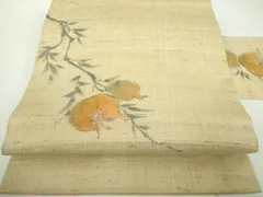 平和屋着物●九寸名古屋帯　生紬　作家物　手描き　成り物　柘榴　正絹　逸品　DABD1097ps