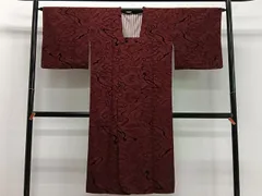 平和屋着物∞道行コート　輪奈ビロード　杢目文　ロング丈　正絹　逸品　CABD4699ua