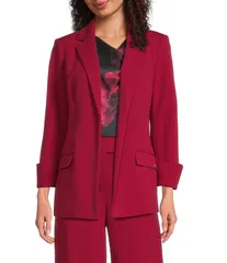 カルバンクライン レディース アウター コート クレープ スキューバ ジャケット Calvin Klein Scuba Crepe Notch Lapelong Sleeve Open Front Jacket Cranberry