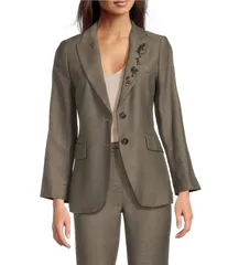 マレーラ レディース アウター コート ジャケット Marella Twill Crystal Lapel Notch Lapel Two Button Kaki Jacket Kakiのサムネイル