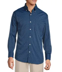 ラウンドトゥリーアンドヨーク メンズ トップス シャツ Roundtree Yorke Performance The Traveler Long Sleeve Geometric Chambray Sport Shirt Dark Navy ネイビー