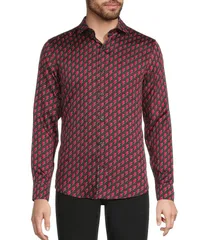 ムラノ メンズ トップス シャツ スリムフィット プリント Tシャツ The Murano Show Collection Slim Fit Lightning Print Sateen Long Sleeve Woven Shirt Black ブラック