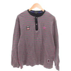 マンシングウェア MUNSINGWEAR 美品 カットソー ヘンリーネック ワッペン ボーダー柄 長袖 L グレー 紫 パープル /YJ ■GY60のサムネイル