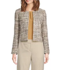 ダナキャラン レディース アウター コート ツイード ジャケット Donna Karan Tweed Round Neck Open Front Jacket Weathered Sage Multiのサムネイル